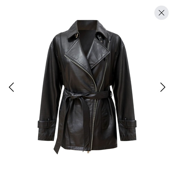 Belle & Bloom Black Leather Jacket Black Moto Trench Coat medium grunge - Picture 1 of 11